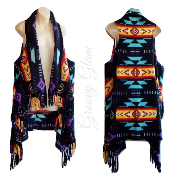 Groovy Glam Jackets & Blazers - Fringed Waterfall Vest Southwestern Pattern